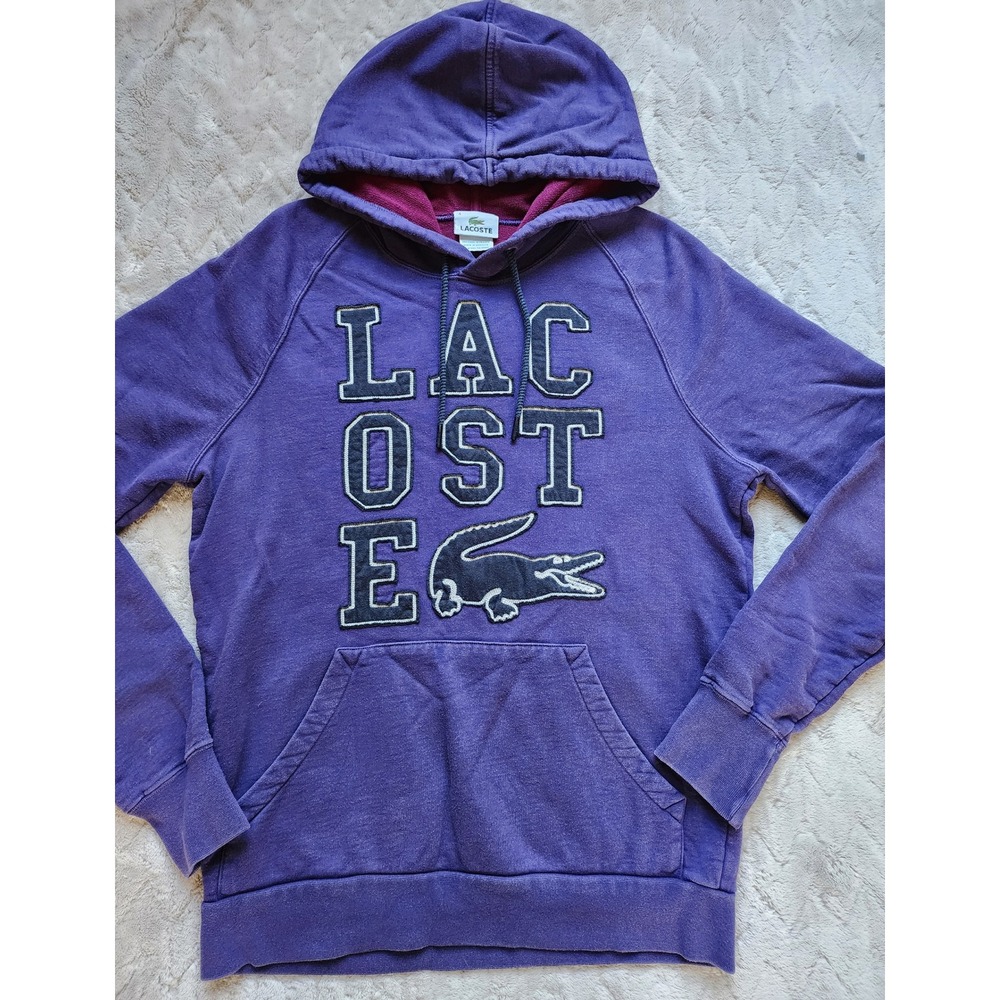 Vintage Lacoste Mens Purple Logo Pullover Hoodie Sweatshirt Size 4 Medium